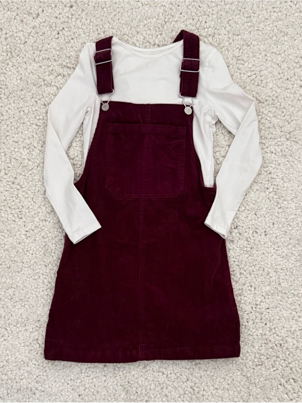 art class Burgundy Corduroy Skirtall Dress with White Long Sleeve Tee